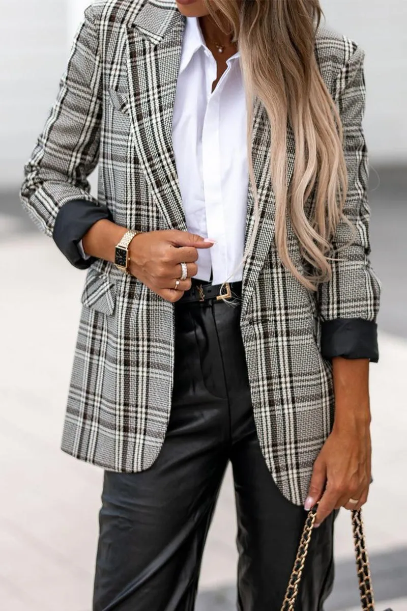 British Style Plaid Patchwork Turn-back Collar Outerwear