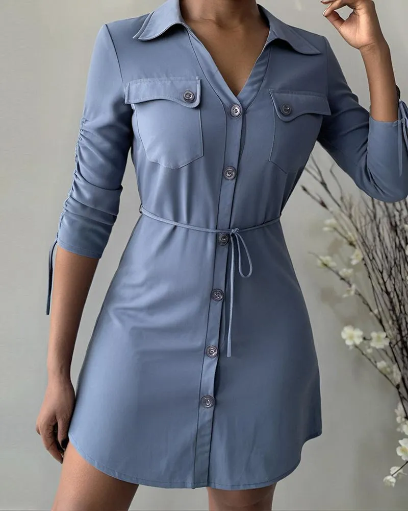 Buttoned Pocket Design Casual Dress