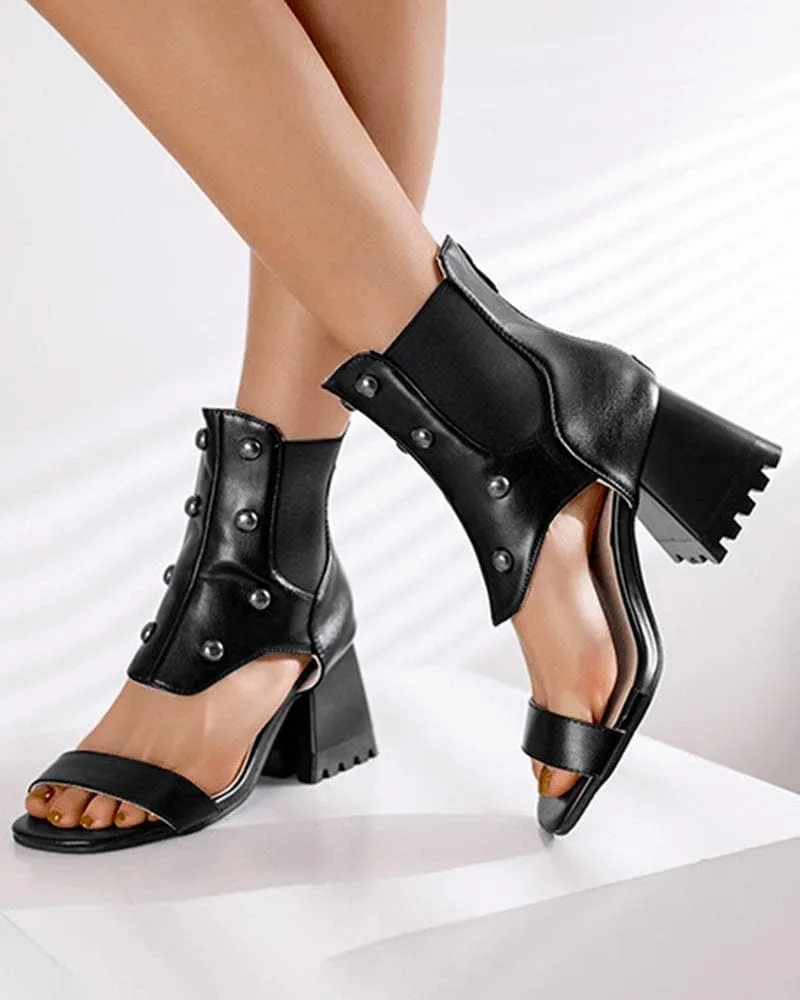 Casual Zipper Chunky Heel Sandals