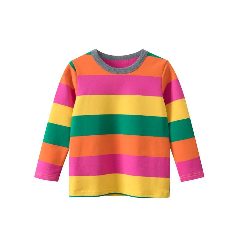 Children's Colorful Round Neck Striped Bottoming Shirt for Boys and Girls' Long Sleeved T-shirts