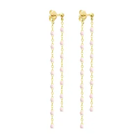 Classic Gigi dangling Baby Pink earrings, Yellow Gold