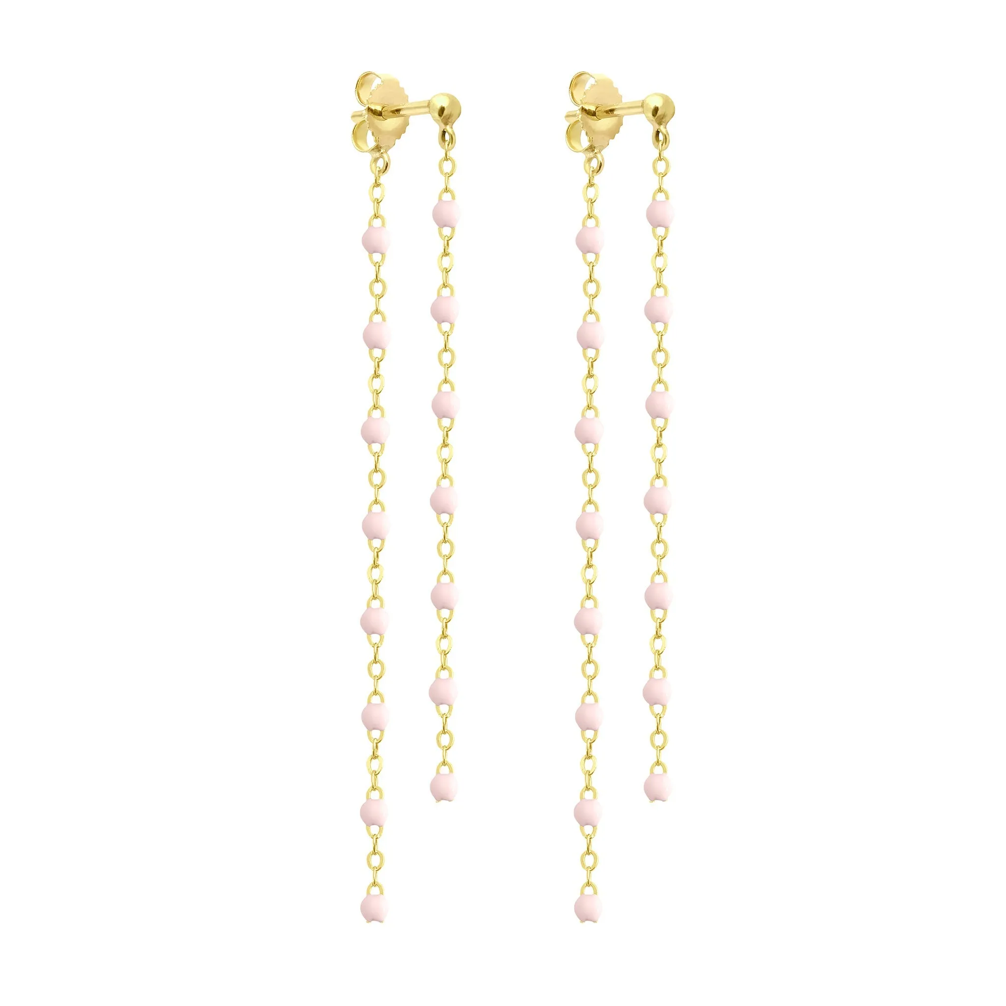 Classic Gigi dangling Baby Pink earrings, Yellow Gold