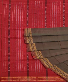 Coffee maroon cotton handwoven bomkai saree