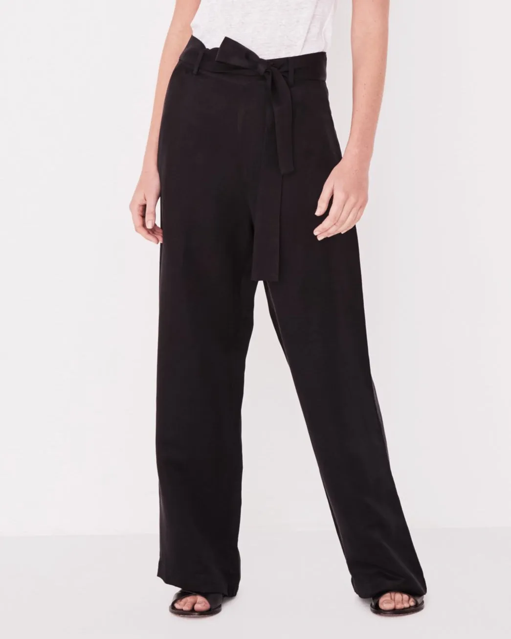 Column Cupro Belted Wide Leg Black Pant