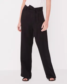 Column Cupro Belted Wide Leg Black Pant