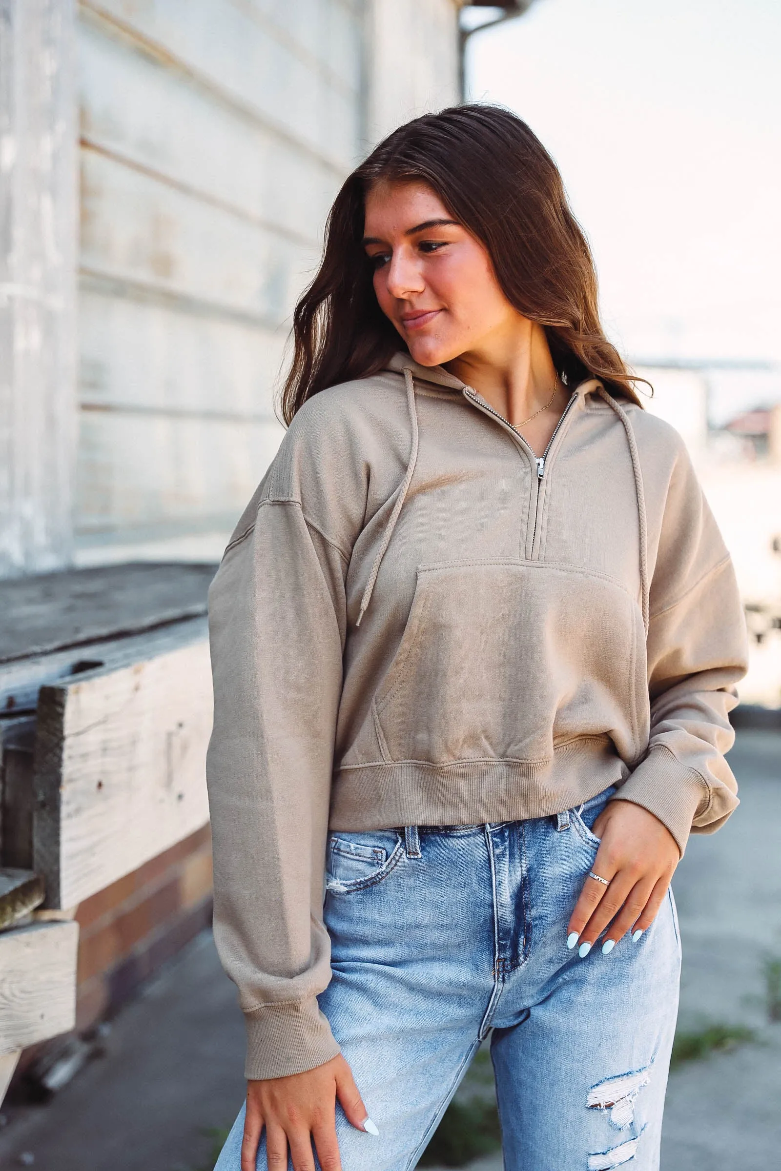 Cora Quarter Zip Pullover-Sand