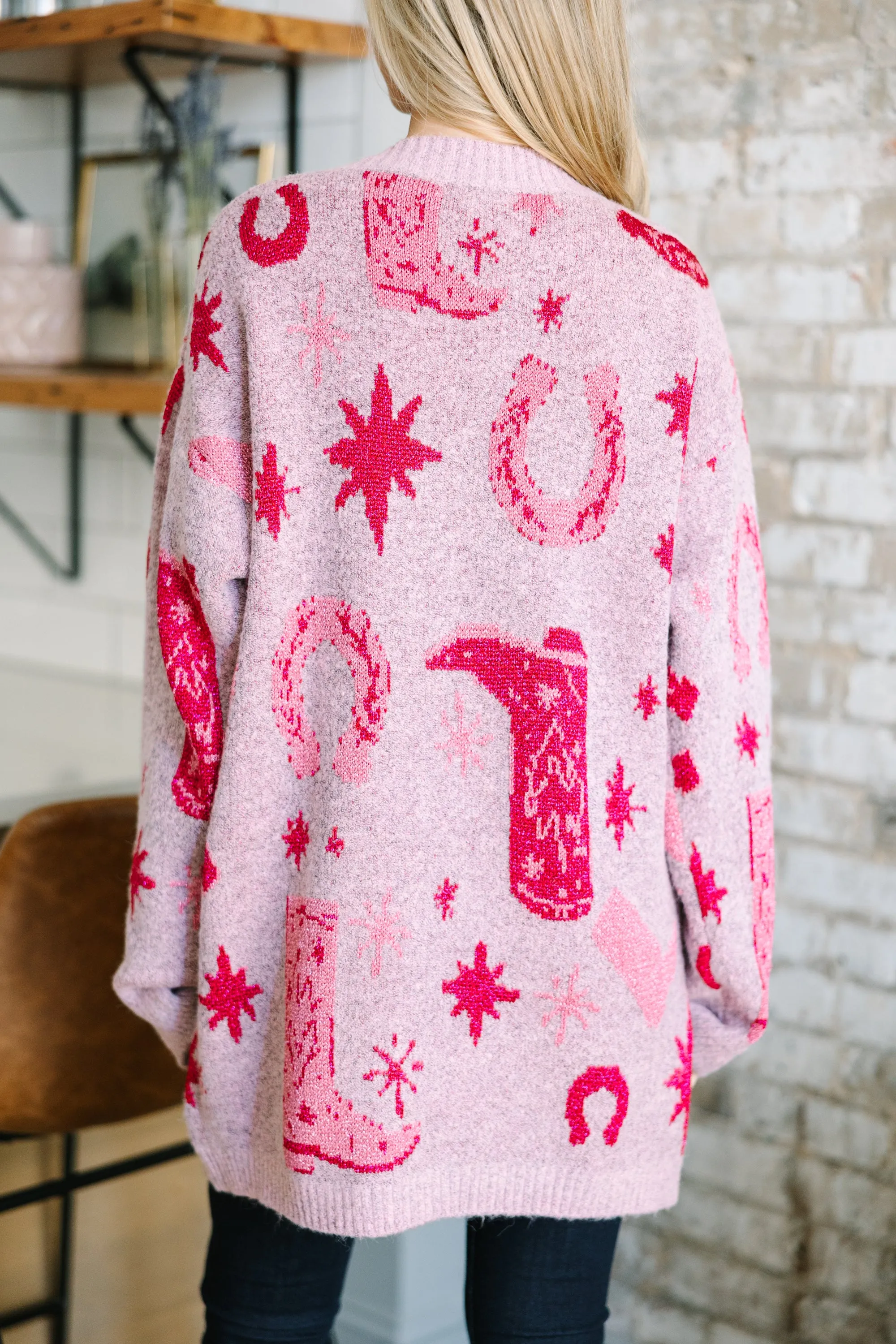 Cowboy Craze Blush Pink Printed Cardigan