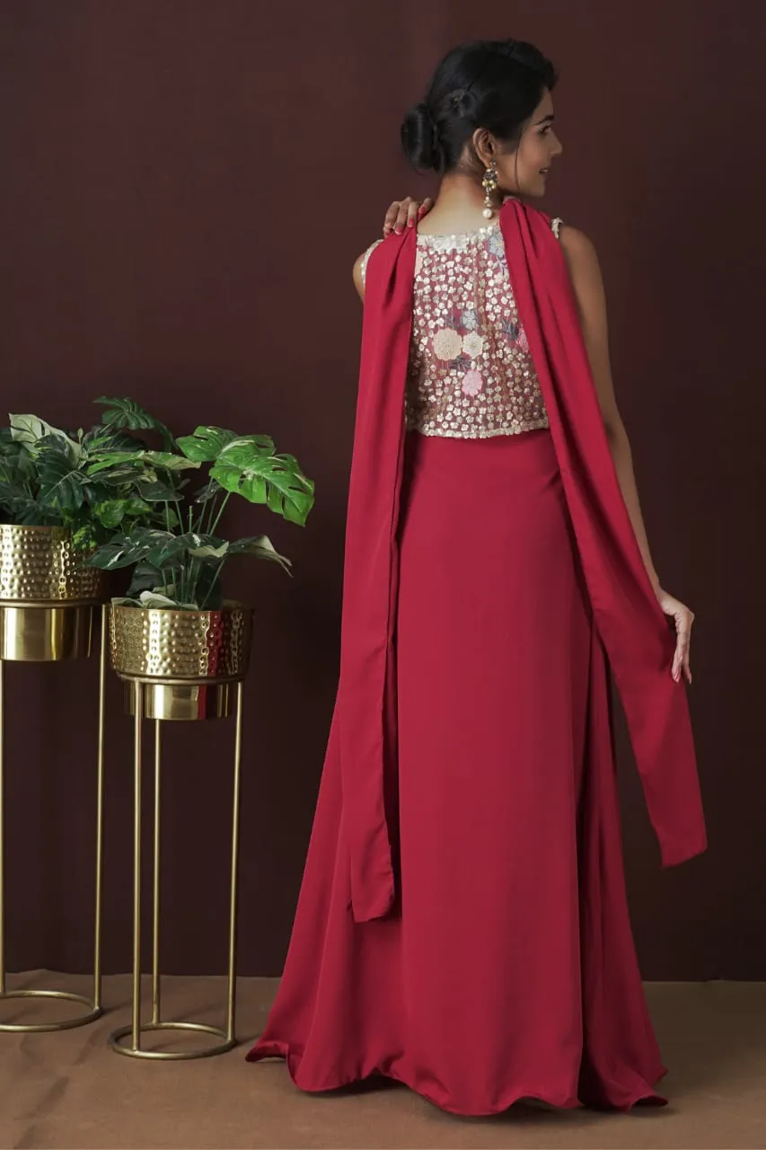 Crepe gown with crop top and dupatta (Bestselling)