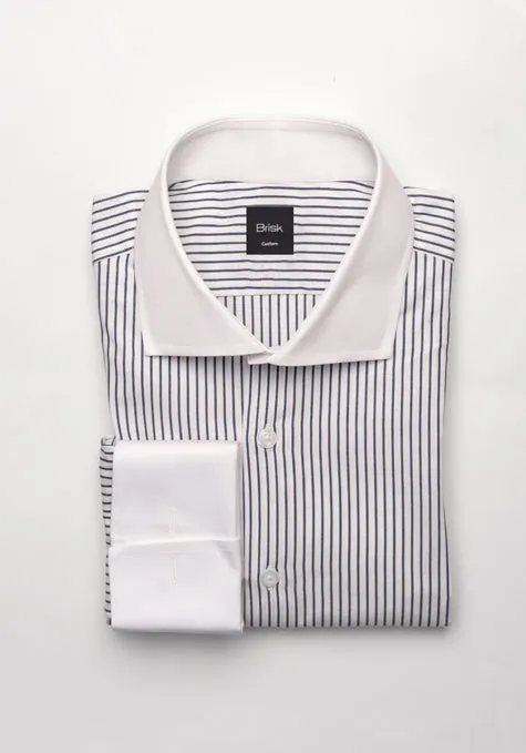 Crisp Black Pencil Stripes Shirt - White Cut Away Classic Collar