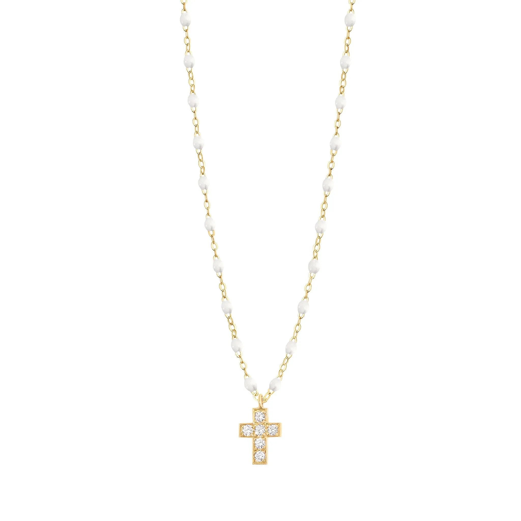 Cross Charm Classic Gigi White diamond necklace, Yellow Gold, 16.5"