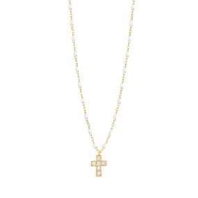 Cross Charm Classic Gigi White diamond necklace, Yellow Gold, 16.5"