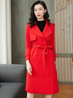 Custom Double Breasted Belted Red Trench Coat