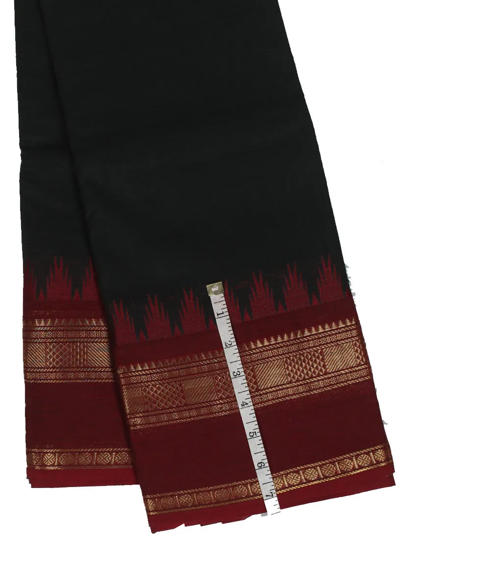 Dark green maroon cotton handwoven chettinadu saree