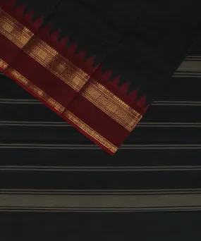 Dark green maroon cotton handwoven chettinadu saree