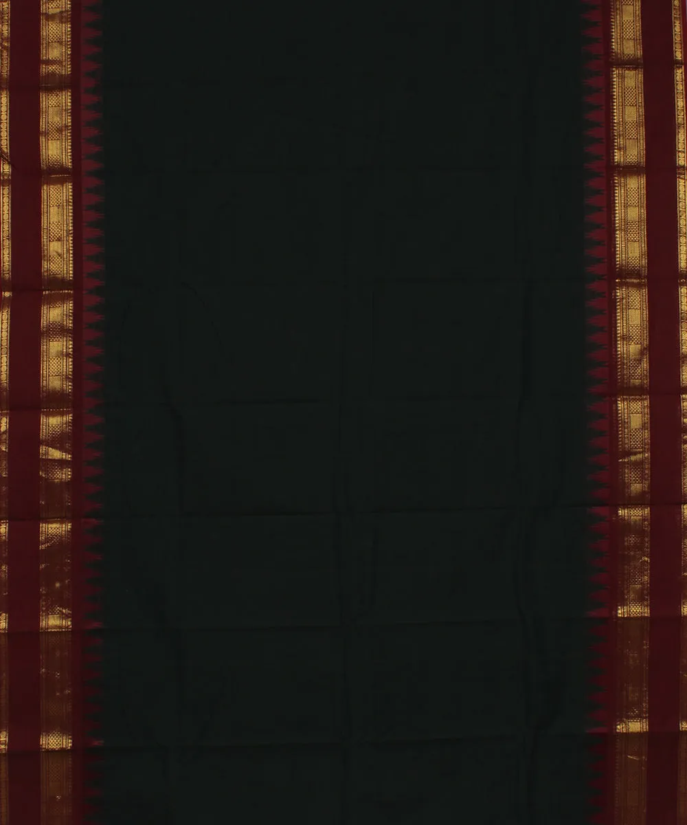 Dark green maroon cotton handwoven chettinadu saree