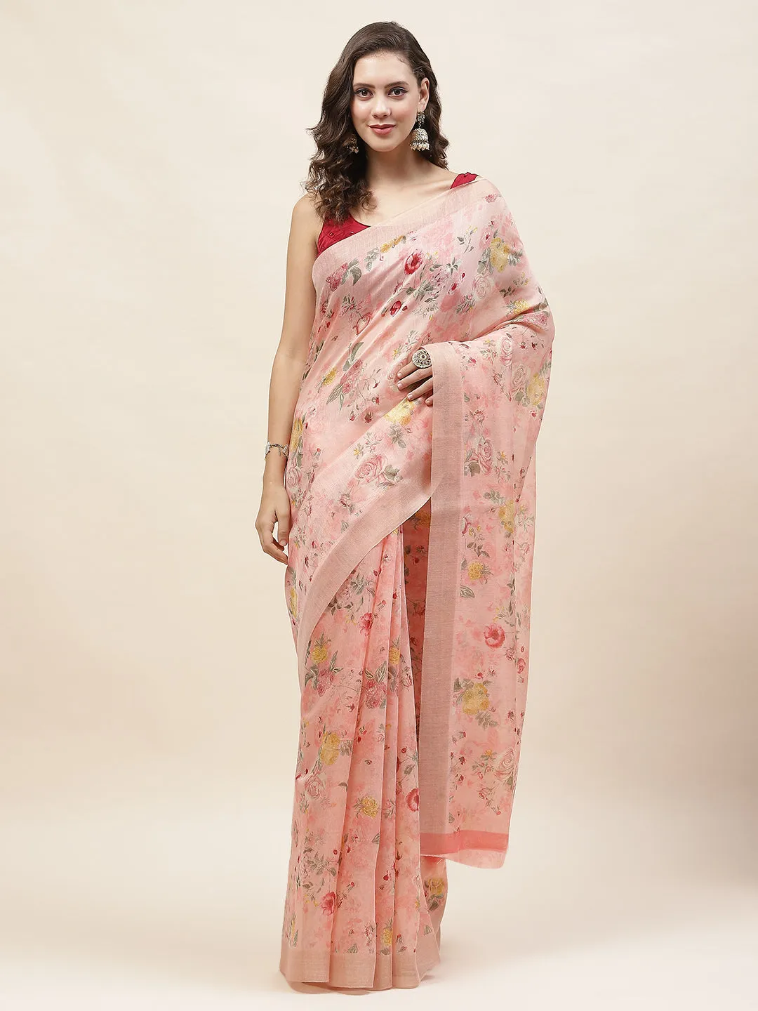 Digital Floral Printed Cotton Saree