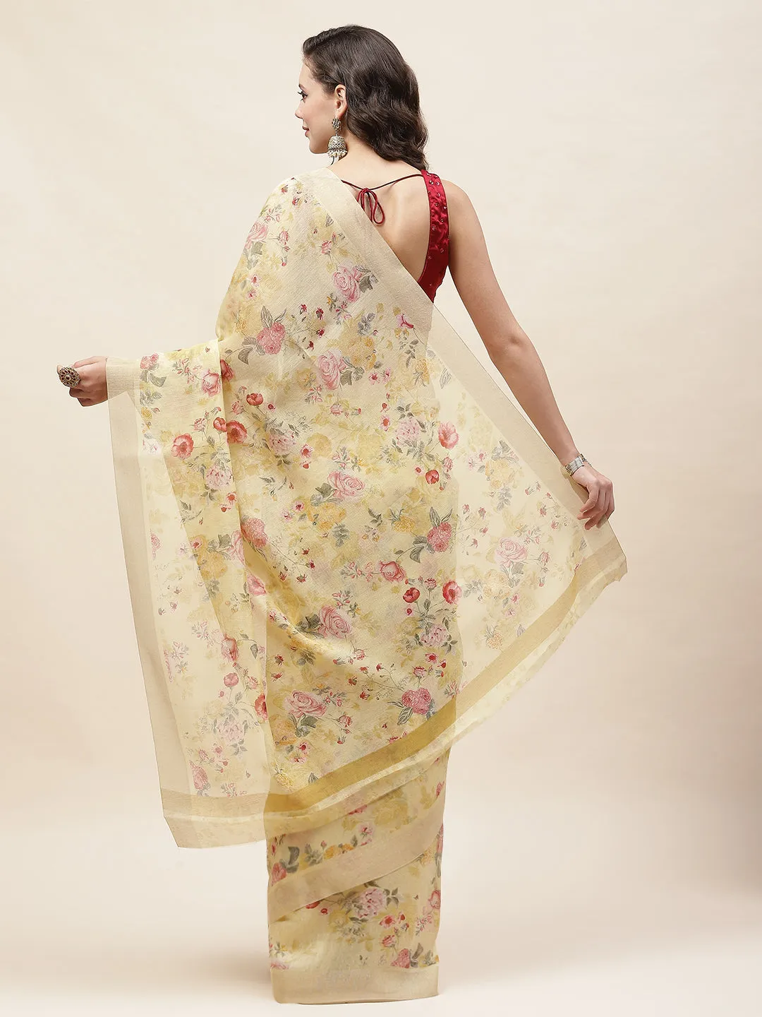 Digital Floral Printed Cotton Saree