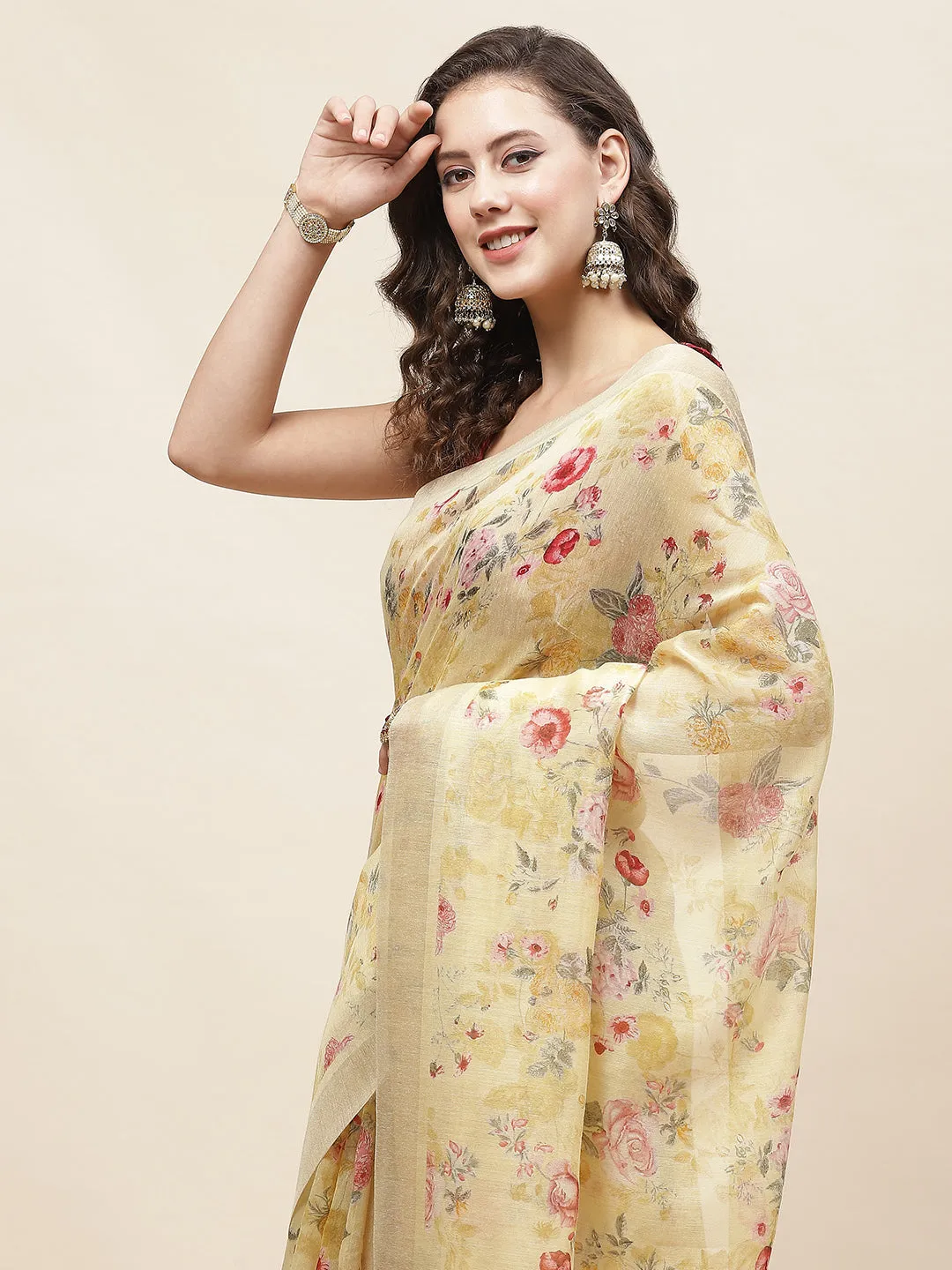 Digital Floral Printed Cotton Saree