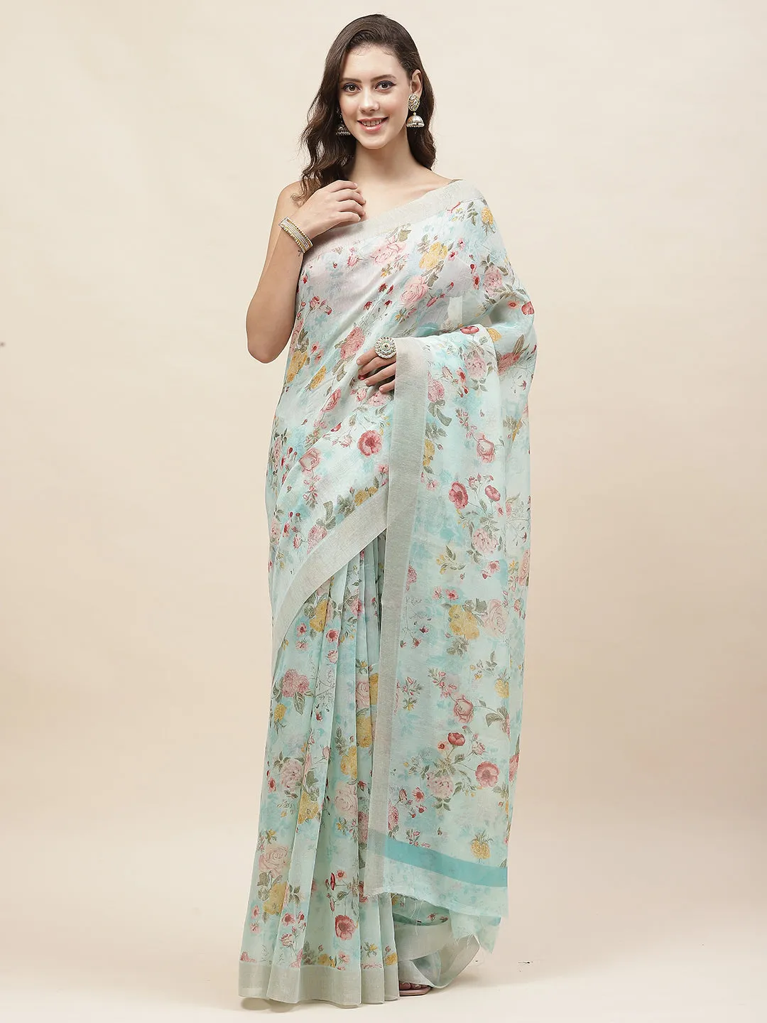 Digital Floral Printed Cotton Saree