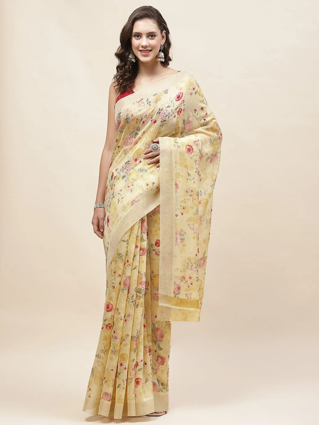 Digital Floral Printed Cotton Saree