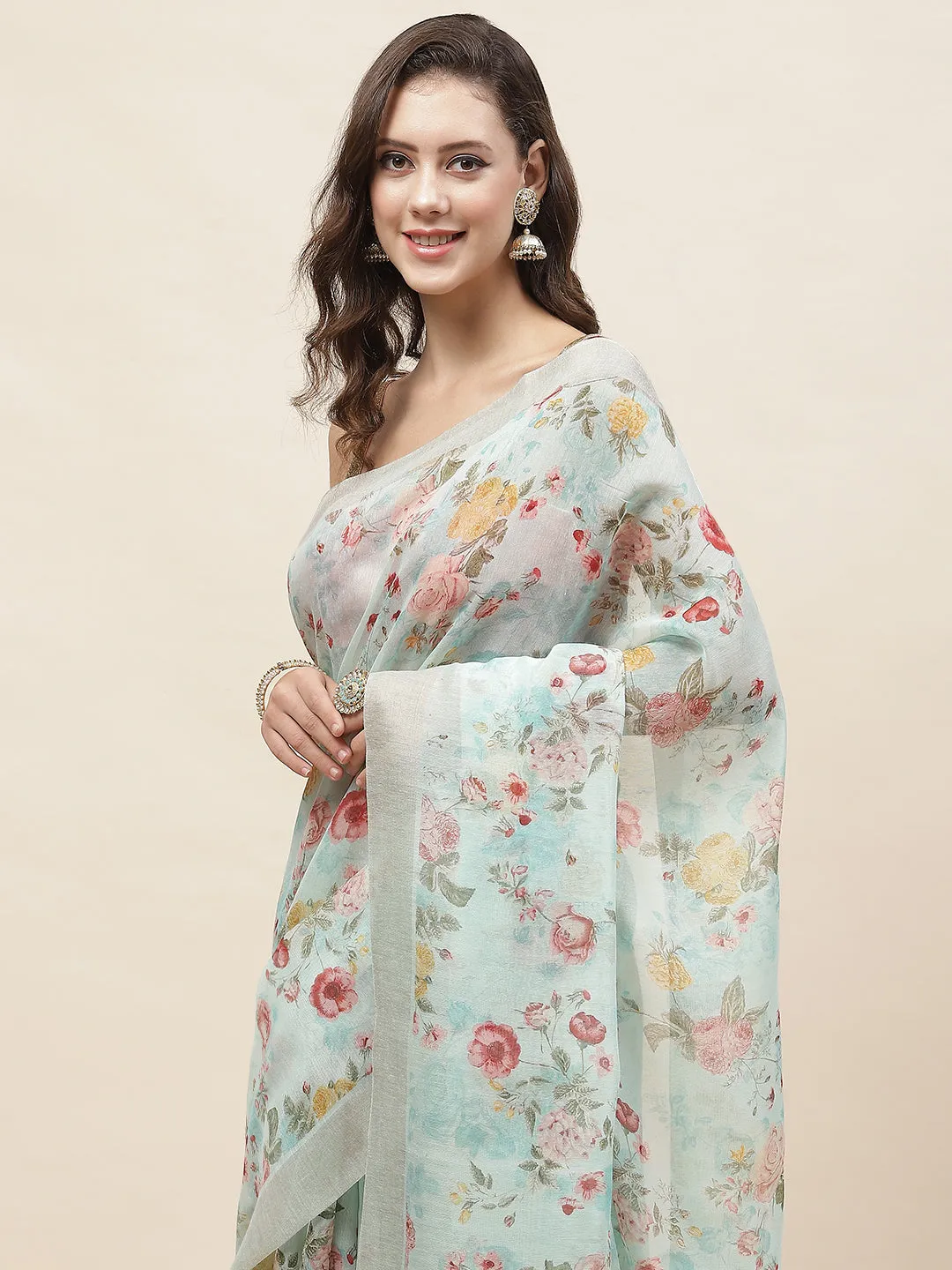 Digital Floral Printed Cotton Saree