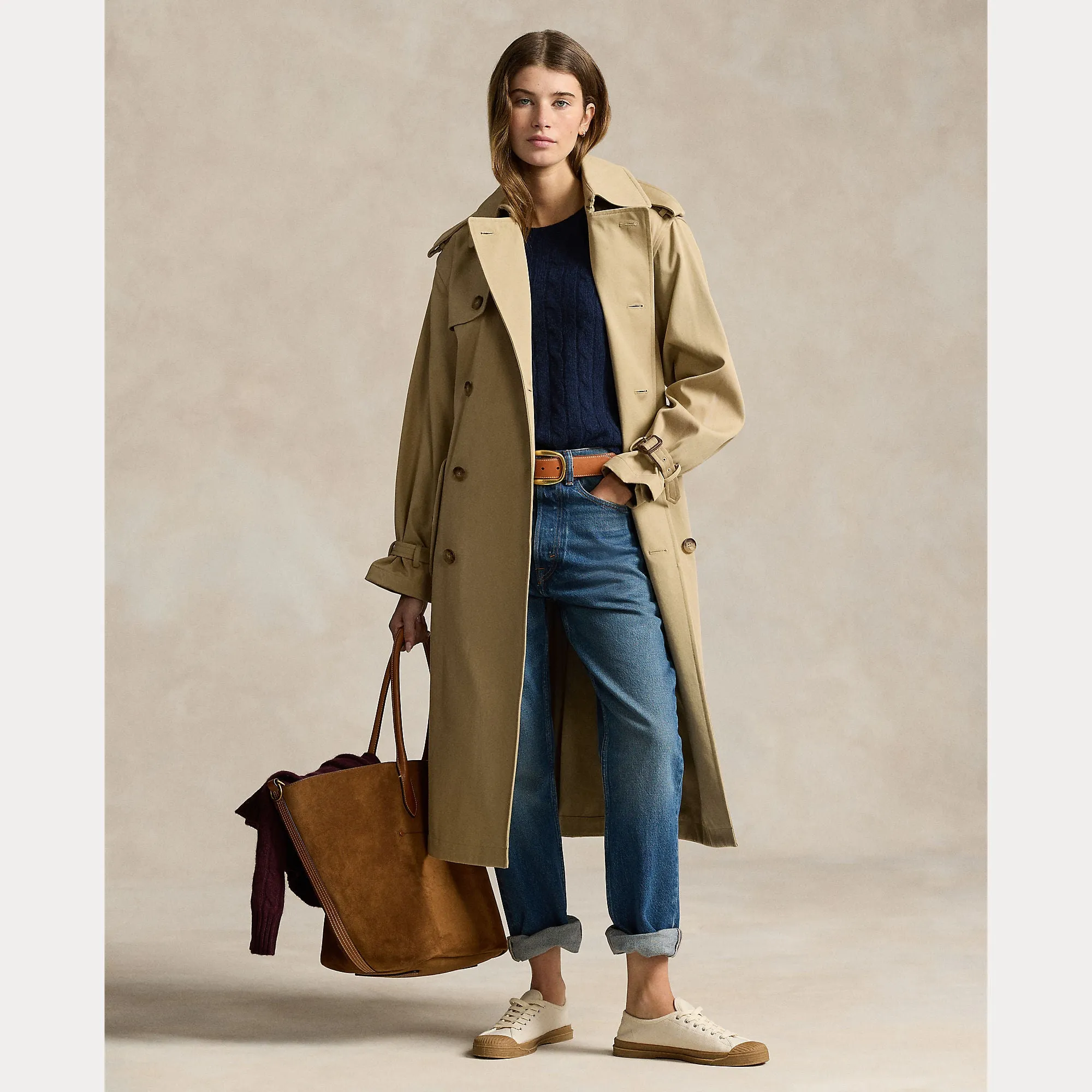 DOUBLE-BREASTED TWILL TRENCH COAT