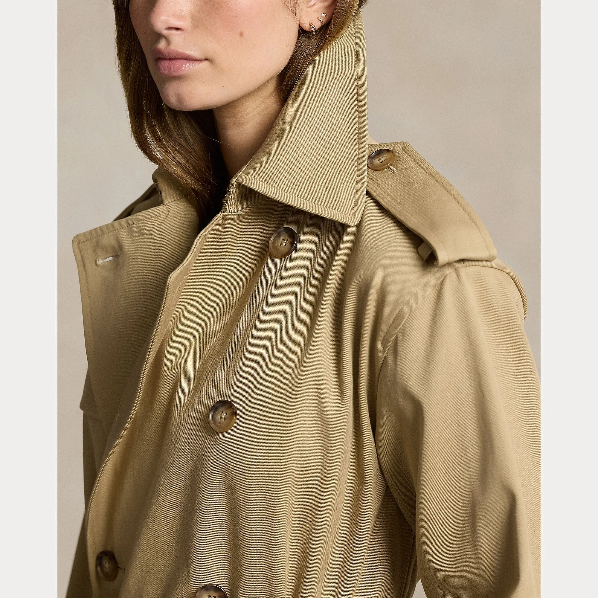 DOUBLE-BREASTED TWILL TRENCH COAT