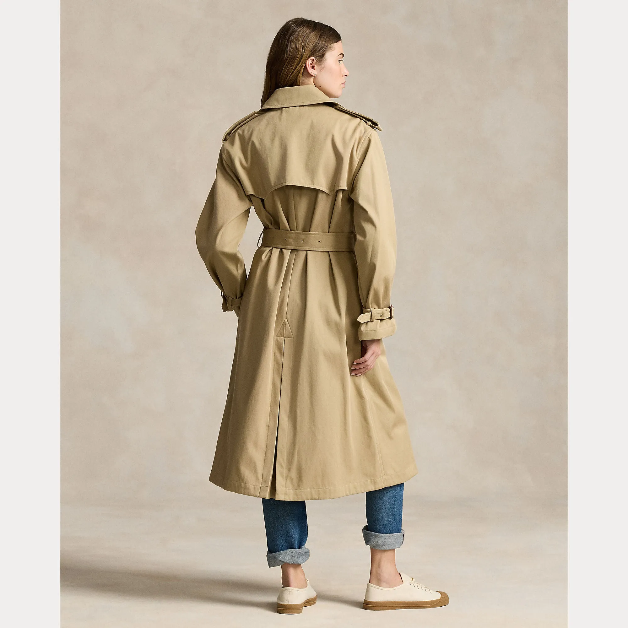 DOUBLE-BREASTED TWILL TRENCH COAT