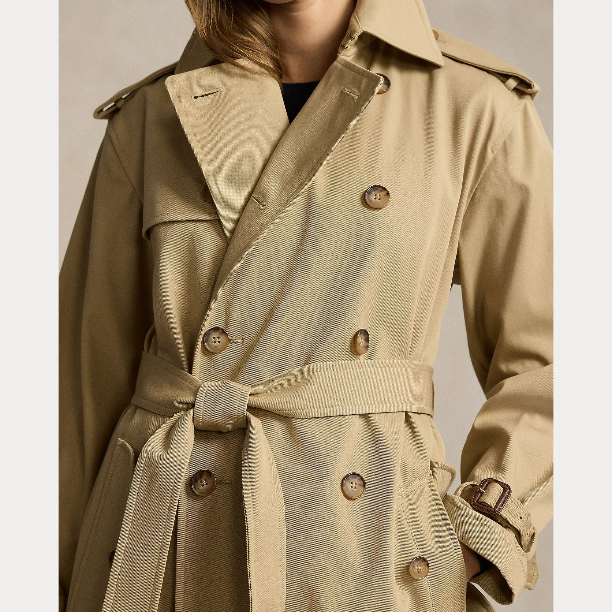 DOUBLE-BREASTED TWILL TRENCH COAT