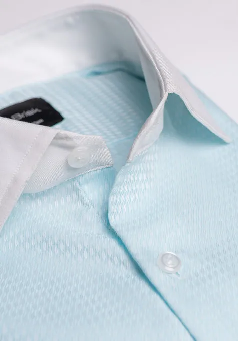 Egyptian Pastel Mint Green Structured White Collar Shirt  - Wrinkle Resistant