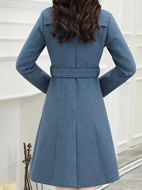 Elegant Blue Belted Winter Coat for Women - Stylish Outerwear for Ultimate Comfort