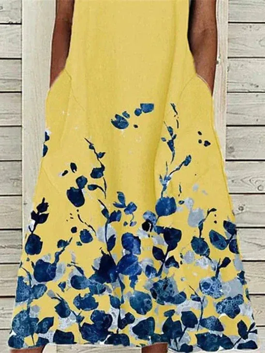 Elegant Floral Print Sleeveless Midi Shift Dress for Women