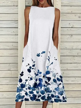 Elegant Floral Print Sleeveless Midi Shift Dress for Women