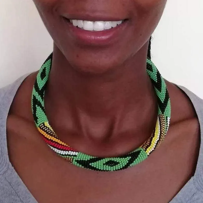 Elegant Green Maasai Beaded Necklace in Unique Design