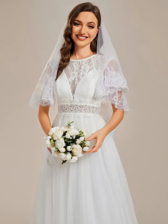 Elegant Hollow Lace Round Neck Wedding Dresses