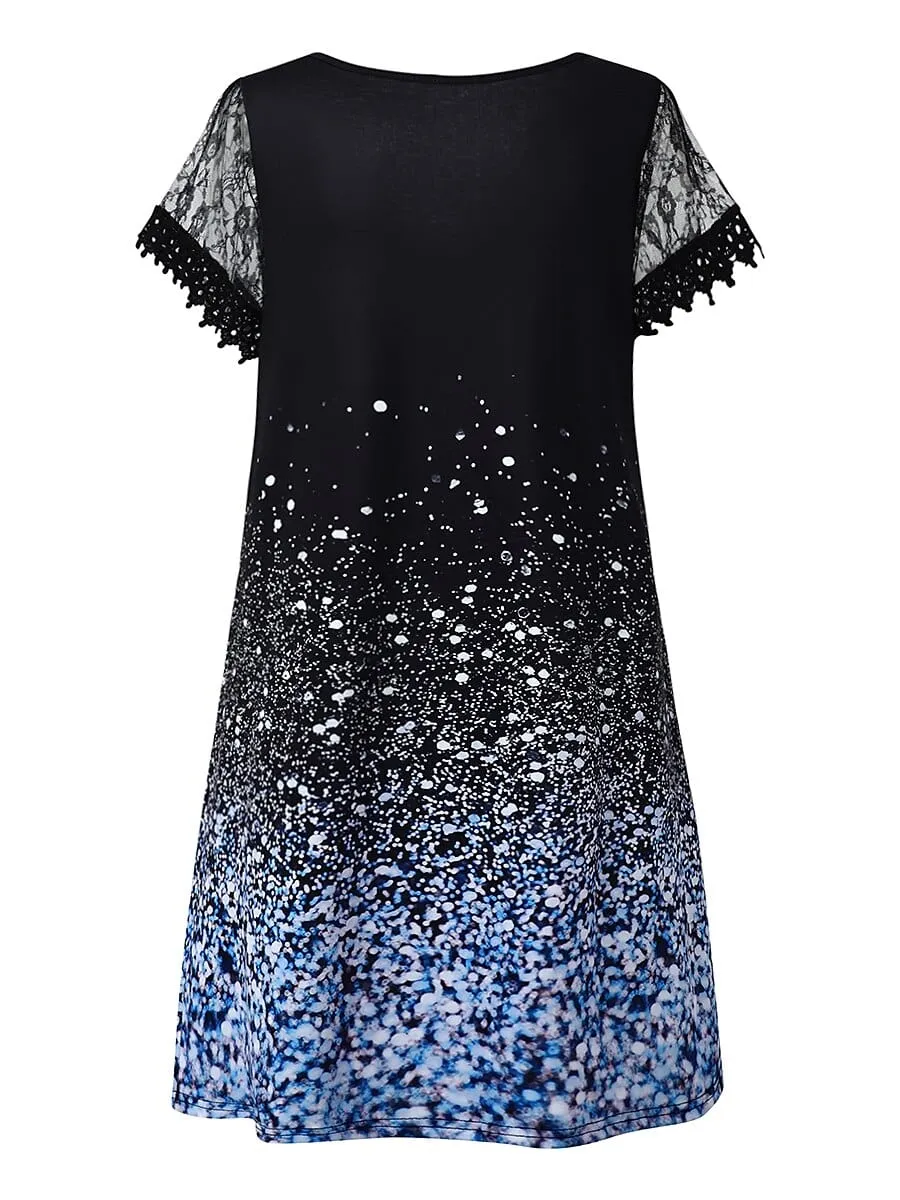 Elegant Lace Shift Dress with Gradient Color Detail and V-Neck - Perfect for Various Occasions