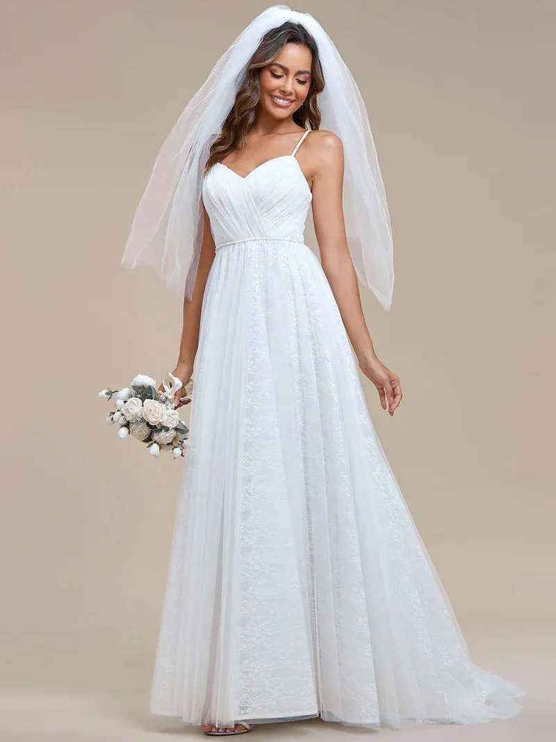 Elegant Spaghetti Straps Lace Mesh Wedding Dresses