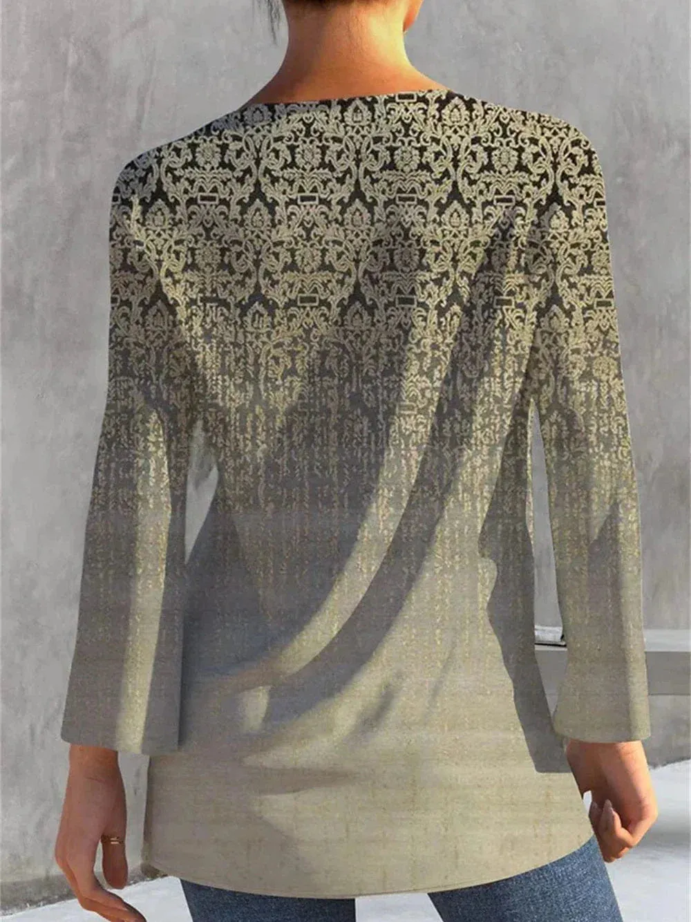 Elegant Vintage Lace-Up Graphic Print Women's Shirt