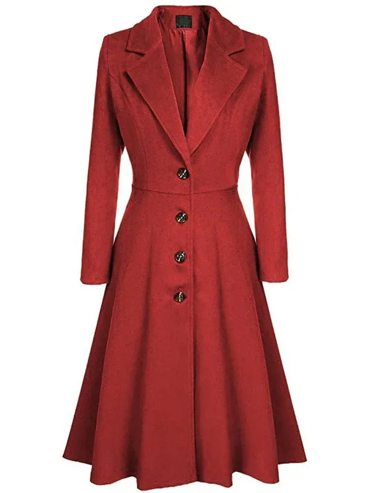 Elegant Women's Wool Blend Long Pea Coat for Winter