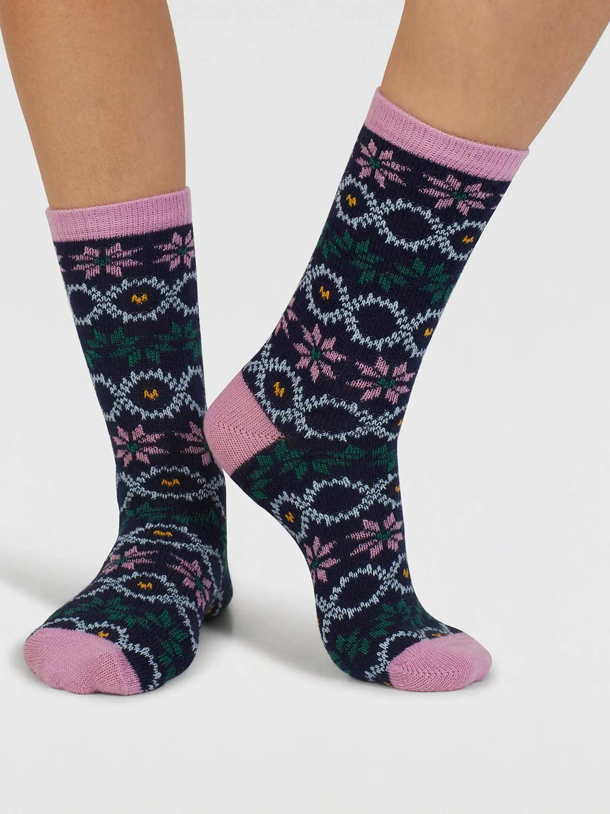 Eleni Fair Isle Wool Socks - Navy