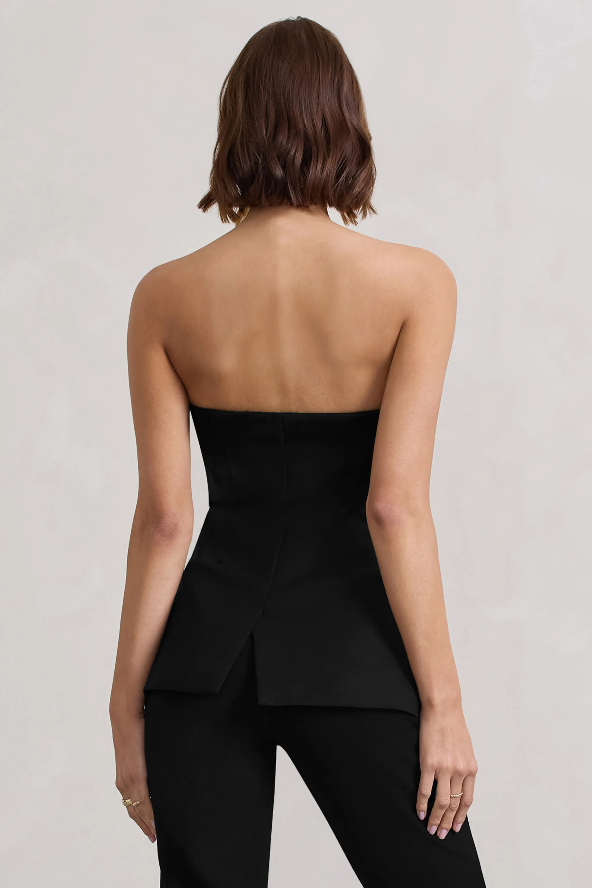 Elliana | Black Strapless Button Front Tailored Top