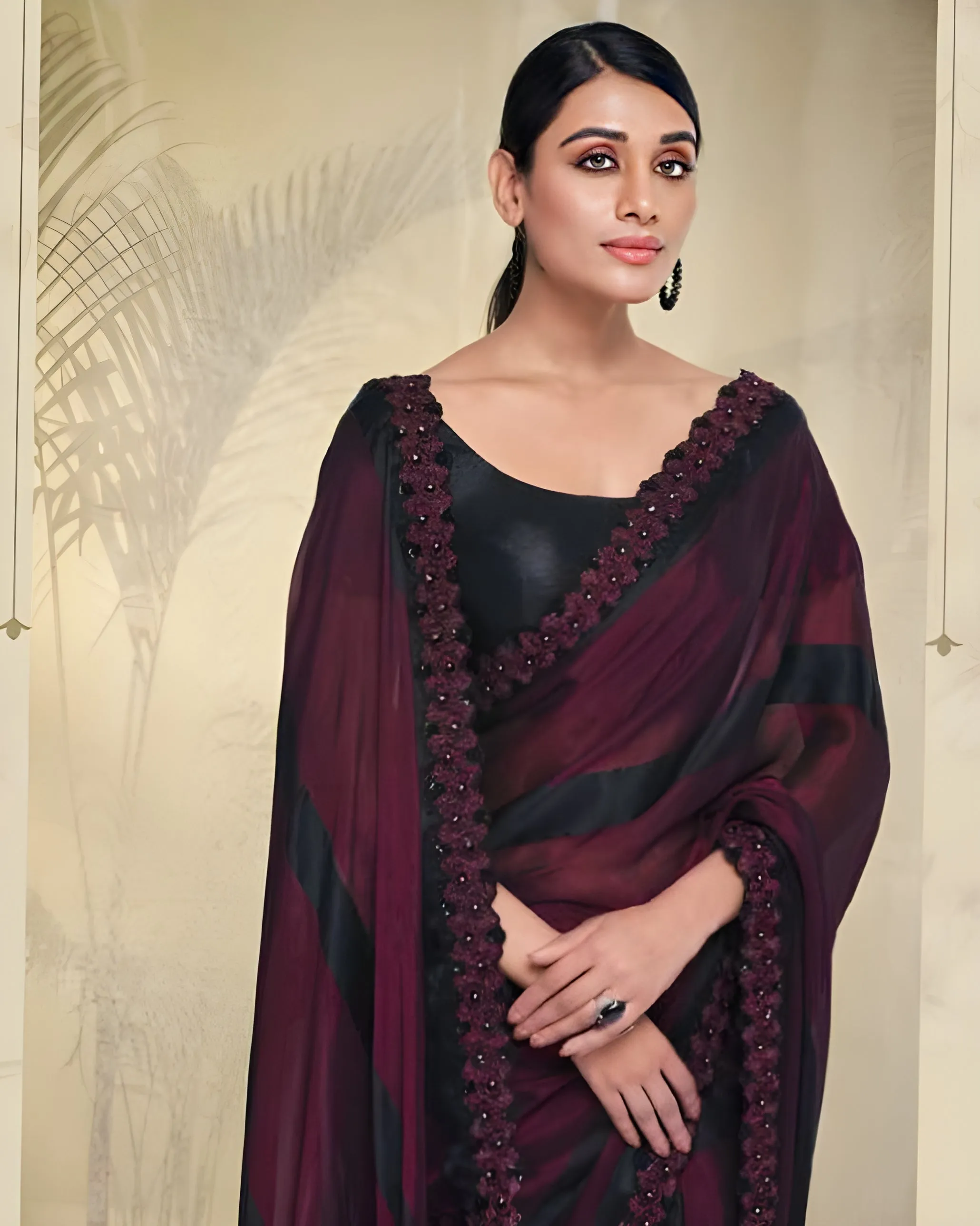 Embroidered Georgette Designer Saree Maroon