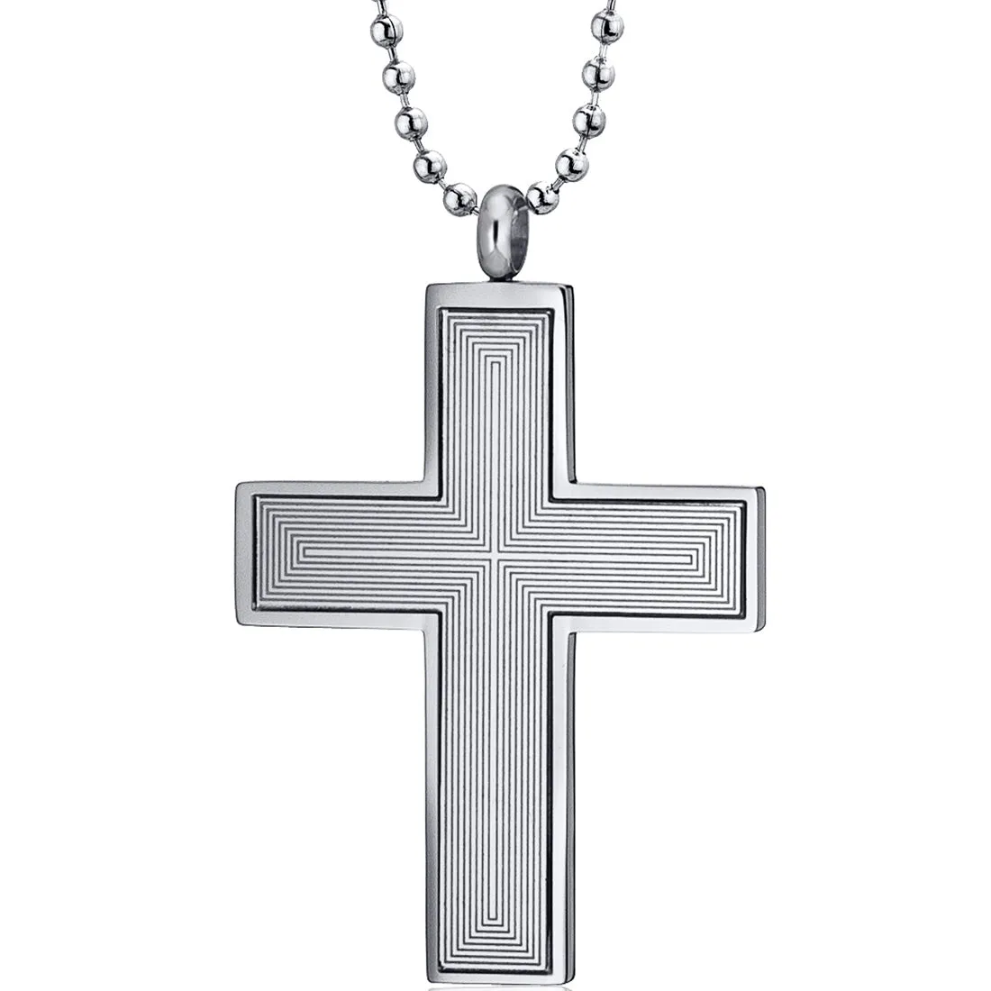 Engraved Line Pattern Stainless Steel Unisex Cross Pendant Necklace