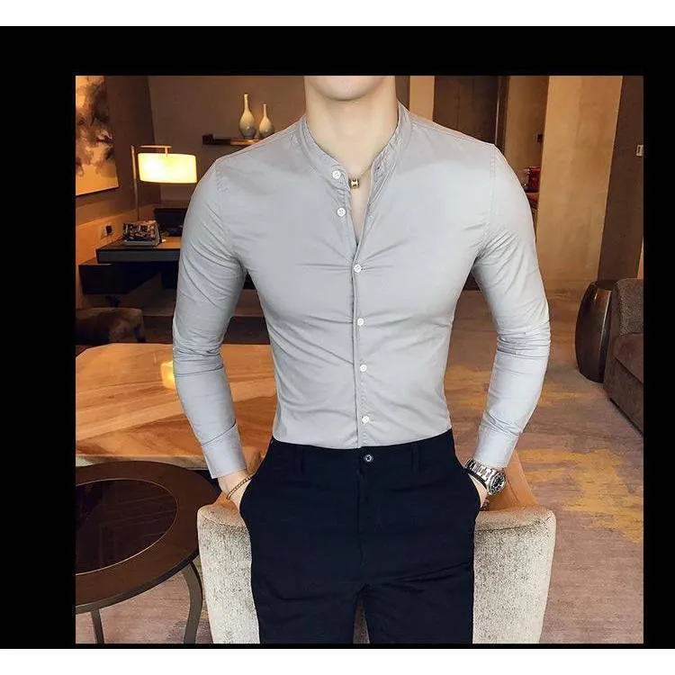 Fancy Glamorous Trendy Cotton Grey Solid  Button-Up Shirt For Men