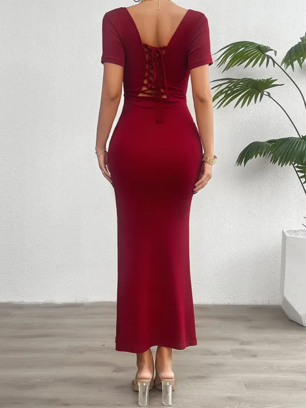 Fashion solid color slim short sleeve dress