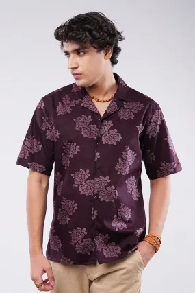 Floral Printed Cuban Shirt - Maroon