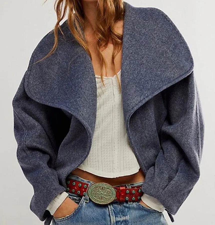 Free People Blue Cashmere-feel belted Jacket UK L