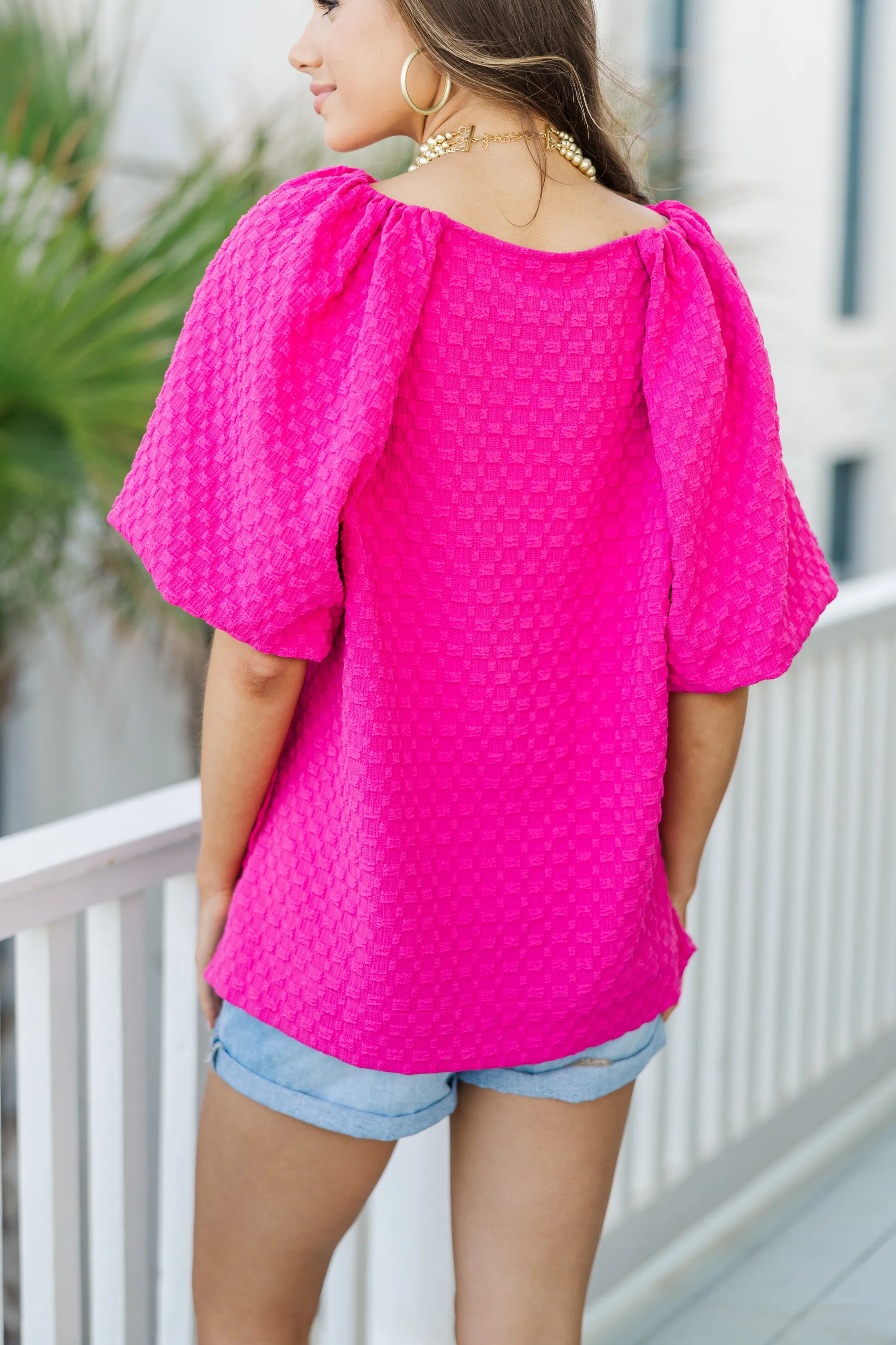 Go All Out Hot Pink Textured Blouse