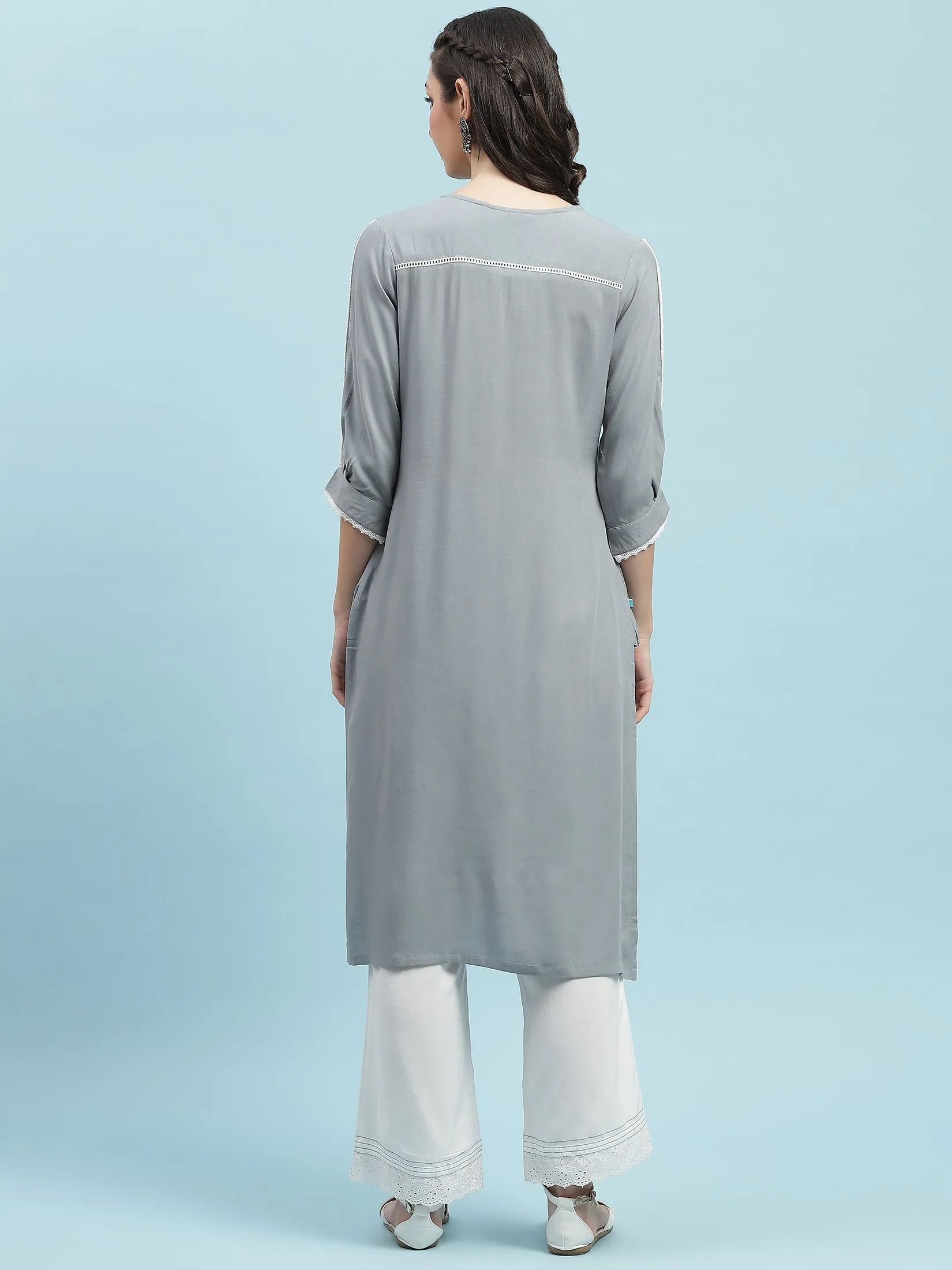 Indiessence Grey Solid Kurta