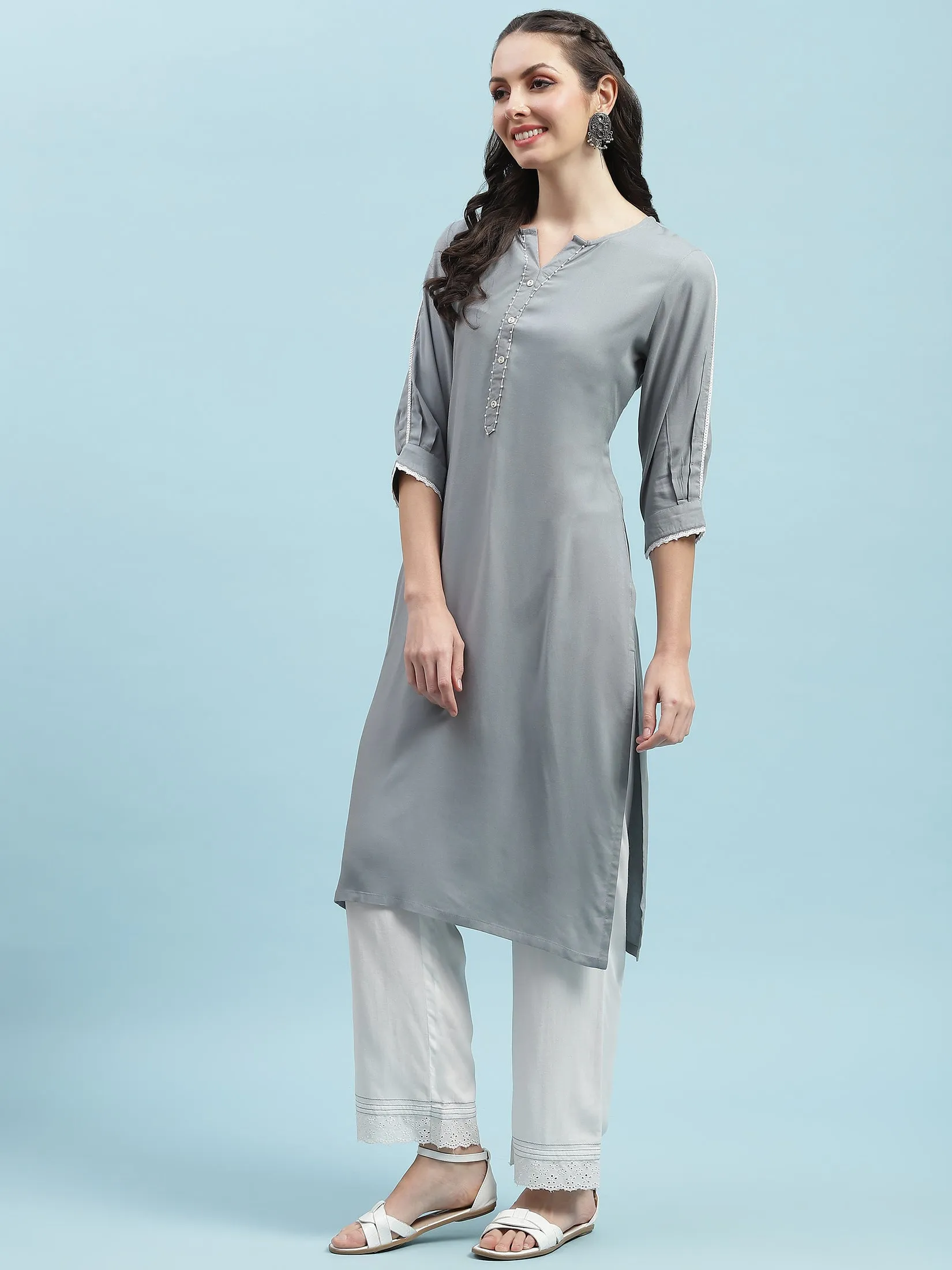 Indiessence Grey Solid Kurta